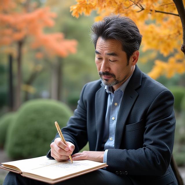 庭園でデザインを考案する代表