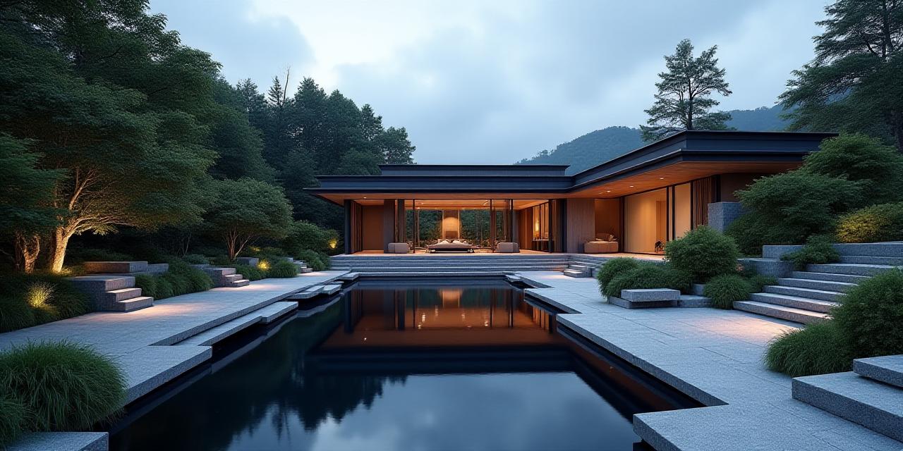 現代的な日本の庭園デザインの全景