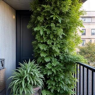 壁面緑化された都会のバルコニー